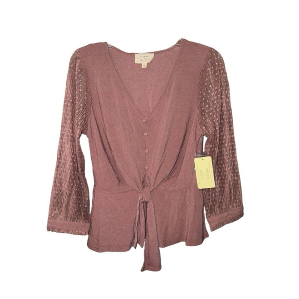 Flower & Feather Women’s Tie-Front Blouse - Size Large